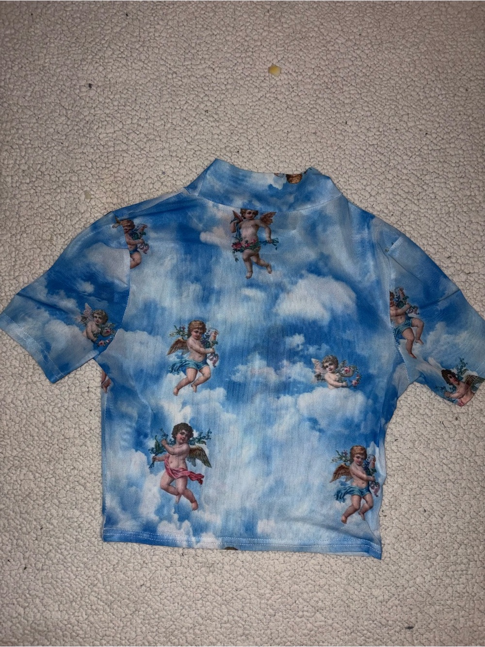 Forever 21 Blue Cloud & Cherub Print Crop Top